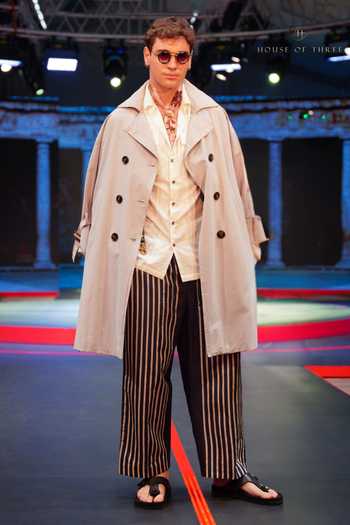 House Of Three_Blue Cotton, Twill Pastel Trench Coat _at_Aza_Fashions