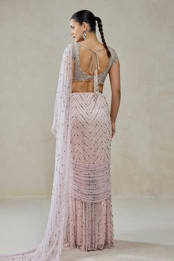 Nitika Gujral Linear Sequin Pre-Draped Saree & Blouse Set 