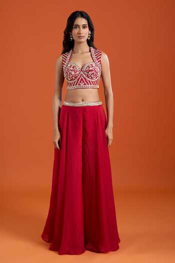 Shop_Samyukta Singhania_Pink Organza Embroidery, Beads Sweetheart Neck Cape And Sharara Set _Online_at_Aza_Fashions