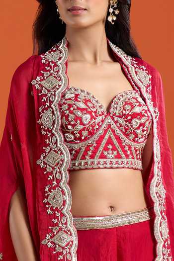 Samyukta Singhania_Pink Organza Embroidery, Beads Sweetheart Neck Cape And Sharara Set _at_Aza_Fashions