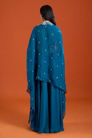 Samyukta Singhania Bead Embroidered Organza Cape & Sharara Set 
