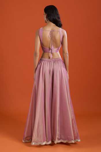 Buy_Samyukta Singhania_Pink Tissue Embroidery Open , Sweetheart Floral Jacket And Sharara Set _Online_at_Aza_Fashions