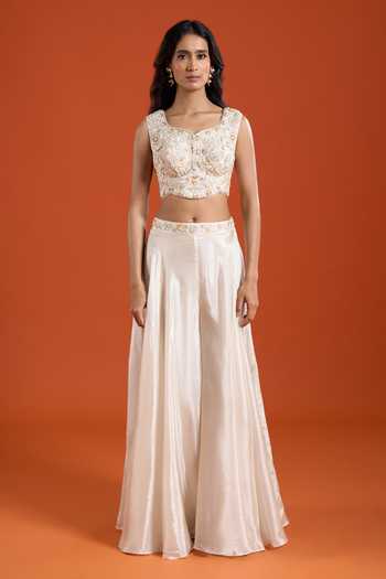 Samyukta Singhania_Pink Viscose Embroidery, Beads Sweetheart Neck Work Cape And Sharara Set _Online_at_Aza_Fashions