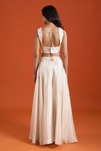 Buy_Samyukta Singhania_Pink Viscose Embroidery, Beads Sweetheart Neck Work Cape And Sharara Set _Online_at_Aza_Fashions