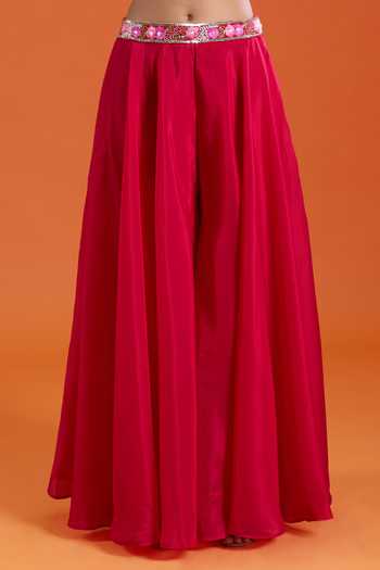 Buy_Samyukta Singhania_Pink Crepe Embroidery Round Neck Bead Cape And Sharara Set _Online_at_Aza_Fashions