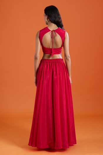 Buy_Samyukta Singhania_Pink Crepe Embroidery Round Neck Bead Cape And Sharara Set 