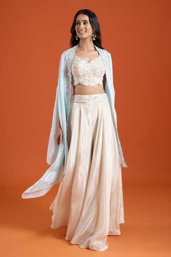 Samyukta Singhania Blue Viscose Shawl , Sweetheart Contrast Cape Sharara Set at Aza Fashions Samyukta Singhania_Blue Viscose Shawl , Sweetheart Contrast Cape Sharara Set _at_Aza_Fashions