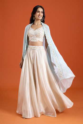 Buy Samyukta Singhania Blue Viscose Shawl , Sweetheart Contrast Cape Sharara Set Buy_Samyukta Singhania_Blue Viscose Shawl , Sweetheart Contrast Cape Sharara Set