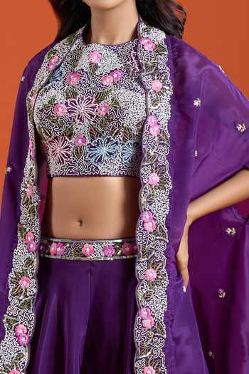 Buy Samyukta Singhania Purple Crepe Embroidery Round Neck Beads Cape Sharara Set Online at Aza Fashions Buy_Samyukta Singhania_Purple Crepe Embroidery Round Neck Beads Cape Sharara Set _Online_at_Aza_Fashions