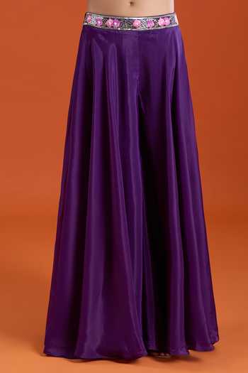 Shop Samyukta Singhania Purple Crepe Embroidery Round Neck Beads Cape Sharara Set Online at Aza Fashions Shop_Samyukta Singhania_Purple Crepe Embroidery Round Neck Beads Cape Sharara Set _Online_at_Aza_Fashions