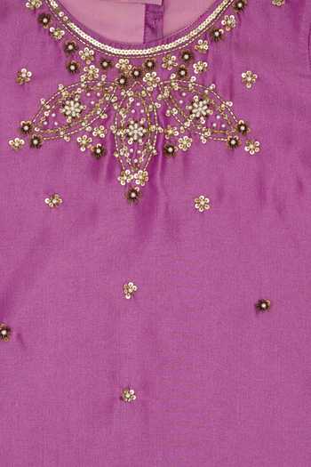 Buy_Petite Pomme_Purple Crepe, Net Embroidery, Sequins, Gota Patti Work Kurta Set _Online_at_Aza_Fashions
