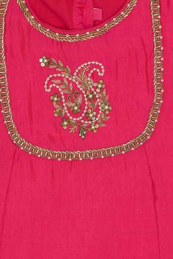 Buy_Petite Pomme_Pink Silk Embroidery, Zari Paisley Kurta And Lehenga Set _Online_at_Aza_Fashions