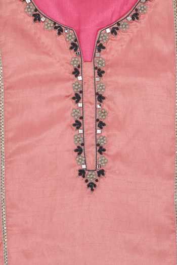 Shop_Petite Pomme_Pink Crepe Embroidery, Mirrors Placket Kurta And Pant Set _Online_at_Aza_Fashions