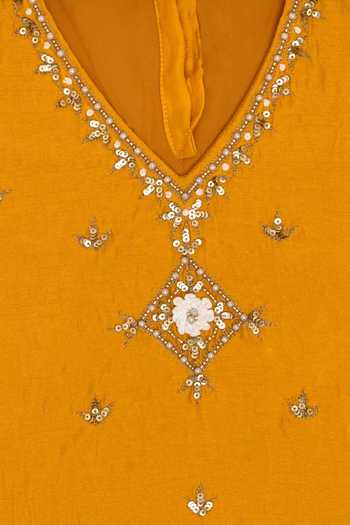 Buy_Petite Pomme_Yellow Silk Embroidery, Mirrors Kurta And Sharara Set _Online_at_Aza_Fashions
