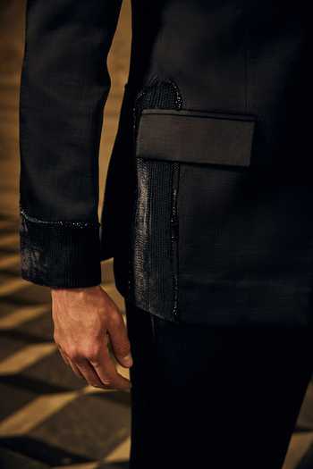 Mahima Mahajan_Black Satin, Linen Akshit Bandhgala _at_Aza_Fashions