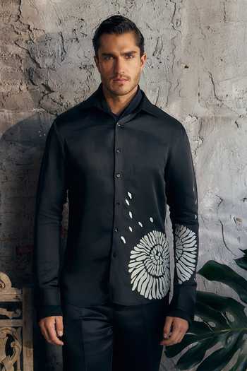 Mahima Mahajan Vidyut Abstract Applique Linen Satin Shirt 