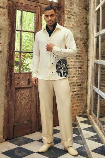 Buy Mahima Mahajan Off White Satin, Linen Applique Viral Shirt Buy_Mahima Mahajan_Off White Satin, Linen Applique Viral Shirt
