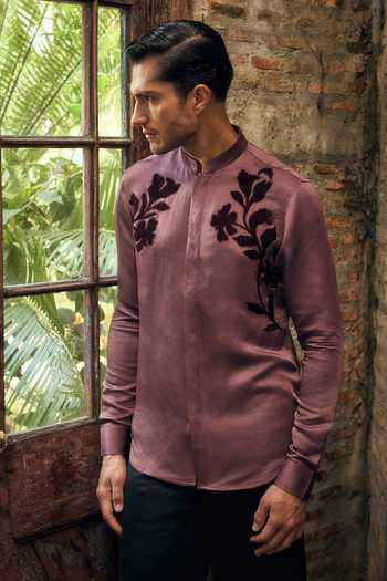 Mahima Mahajan Avyan Art Contempo Applique Linen Satin Shirt 