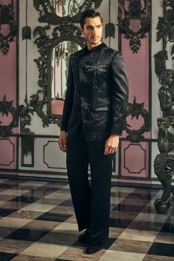Buy_Mahima Mahajan_Black Stones, Crystals Ekansh Embroidered Bandhgala And Trouser Set _Online_at_Aza_Fashions