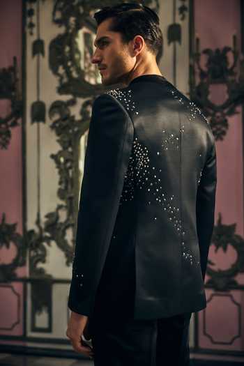 Shop_Mahima Mahajan_Black Stones, Crystals Ekansh Embroidered Bandhgala And Trouser Set _Online_at_Aza_Fashions