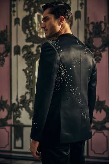 Mahima Mahajan_Black Sequins, Stones, Crystals Reyansh Embroidered Bandhgala _Online_at_Aza_Fashions