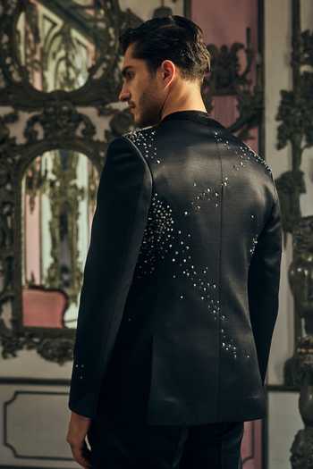 Mahima Mahajan_Black Sequins, Stones, Crystals Reyansh Embroidered Bandhgala _at_Aza_Fashions