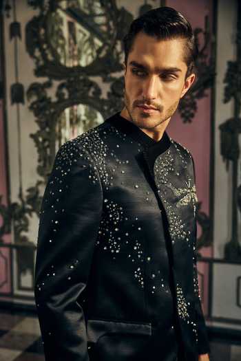 Shop_Mahima Mahajan_Black Sequins, Stones, Crystals Reyansh Embroidered Bandhgala 