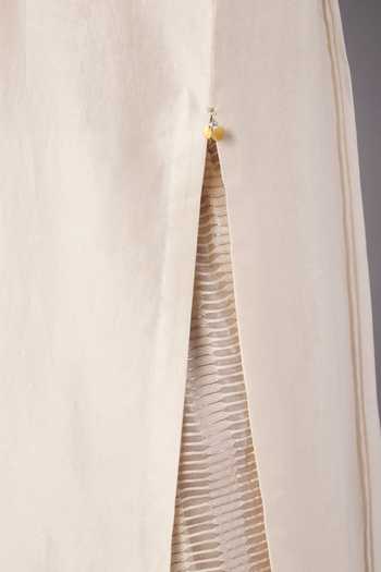 Doux Amour_Ivory Chanderi, Cotton, Tissue Embroidery, Aurora 3d Floral Kurta And Palazzo Set _at_Aza_Fashions