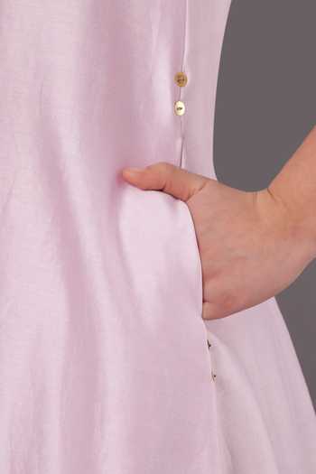 Buy_Doux Amour_Purple Chanderi, Tissue Embroidery, Applique Bloom Placement Kurta And Pant Set 