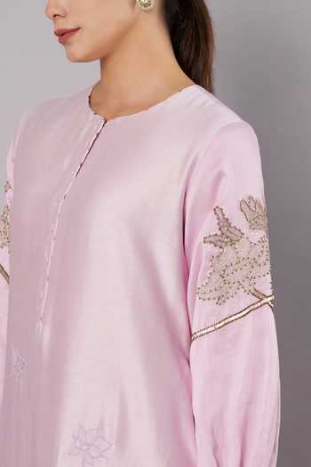 Buy_Doux Amour_Purple Chanderi, Tissue Applique, Beads, Petal Promise Embroidered Kurta Set _Online_at_Aza_Fashions