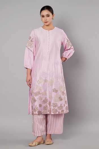 Buy_Doux Amour_Purple Chanderi, Tissue Applique, Beads, Petal Promise Embroidered Kurta Set 