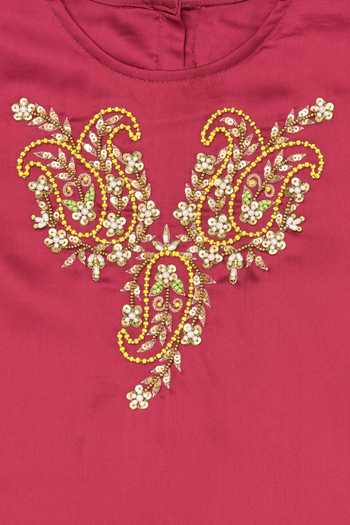 Petite Pomme_Pink Crepe Embroidery, Sequins, Beads, Zari Paisley Kurta And Pant Set _Online_at_Aza_Fashions