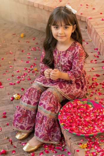 Buy Petite Pomme Purple Chinon Mirrors Printed Kurta And Sharara Set Online at Aza Fashions Buy_Petite Pomme_Purple Chinon Mirrors Printed Kurta And Sharara Set _Online_at_Aza_Fashions