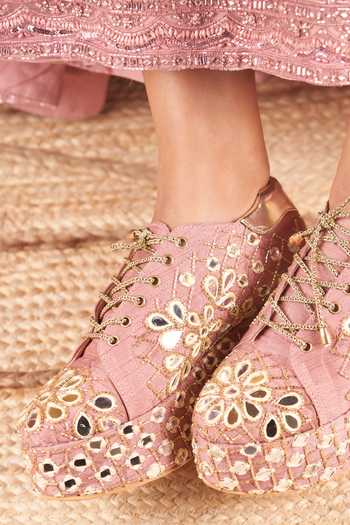 Tiesta_Mauve Blush Mirror Work Platform Sneakers _Online_at_Aza_Fashions