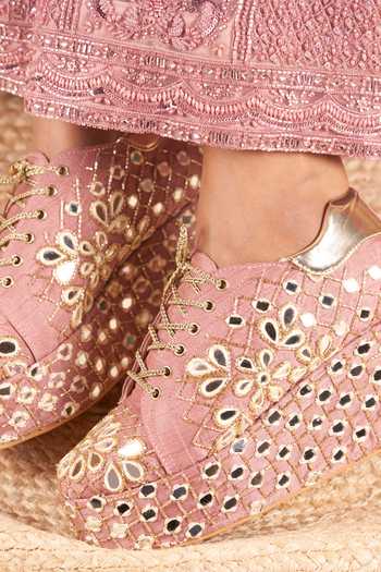 Buy_Tiesta_Mauve Blush Mirror Work Platform Sneakers _Online_at_Aza_Fashions