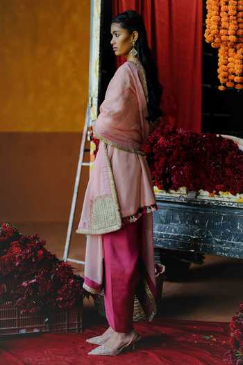 Alam By Tulsi Patel_Pink Silk Embroidery, Tassels Keyhole Neck Amaltas Yoke Kurta Dhoti Pant Set _Online_at_Aza_Fashions