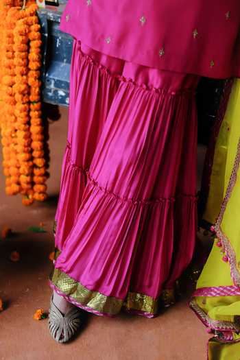 Shop_Alam By Tulsi Patel_Pink Silk Embroidery, Tassels Round Neck Mahua Kurta Sharara Set _Online_at_Aza_Fashions