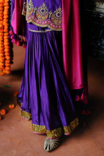 Buy_Alam By Tulsi Patel_Purple Silk Embroidery, Gota Patti, Zari Dahlia Handwoven Kurta Sharara Set _Online_at_Aza_Fashions
