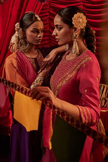 Alam By Tulsi Patel_Purple Silk Embroidery, Tassels Round Neck Ryka Kurta Pant Set _Online_at_Aza_Fashions