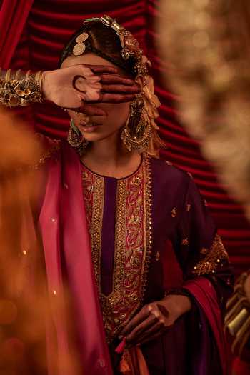 Buy_Alam By Tulsi Patel_Purple Silk Embroidery, Tassels Round Neck Ryka Kurta Pant Set _Online_at_Aza_Fashions