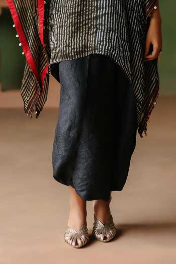 Buy_Alam By Tulsi Patel_Black Silk, Cotton, Tissue Embroidery V-neck Amber Striped Kaftan And Dhoti Set _Online_at_Aza_Fashions