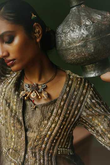 Shop_Alam By Tulsi Patel_Gold Tissue, Organza Gota Patti, Zardozi, Usha Embroidered Jacket And Sharara Set _Online_at_Aza_Fashions