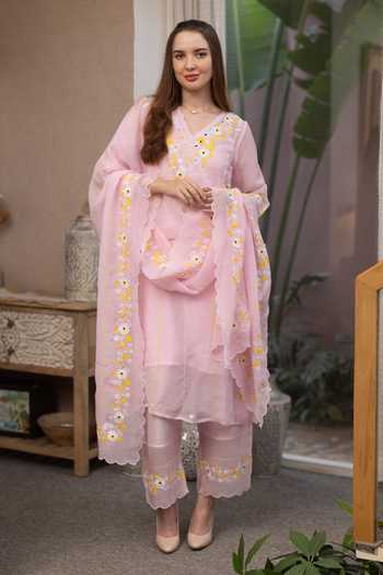 ASRUMO Pink Viscose Embroidery V-neck, Yes Hand Kurta Set at Aza Fashions ASRUMO_Pink Viscose Embroidery V-neck, Yes Hand Kurta Set _at_Aza_Fashions