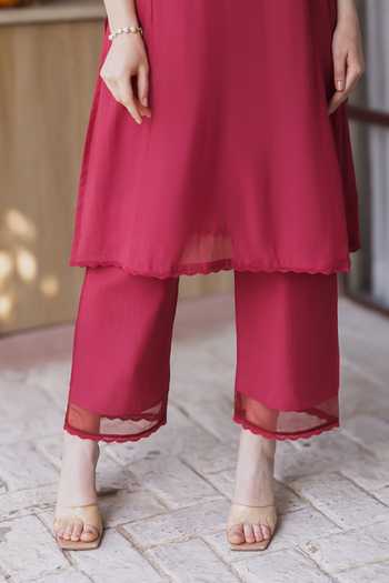 ASRUMO Maroon Chanderi Embroidery V-neck Mul Kurta Set Online at Aza Fashions ASRUMO_Maroon Chanderi Embroidery V-neck Mul Kurta Set _Online_at_Aza_Fashions