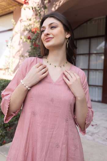 Buy ASRUMO Pink Cotton Embroidery V-neck, Yes Kurta Set Online at Aza Fashions Buy_ASRUMO_Pink Cotton Embroidery V-neck, Yes Kurta Set _Online_at_Aza_Fashions
