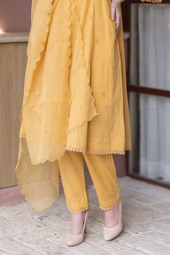 ASRUMO Yellow Cotton Embroidery V-neck Silly Kurta Set Online at Aza Fashions ASRUMO_Yellow Cotton Embroidery V-neck Silly Kurta Set _Online_at_Aza_Fashions