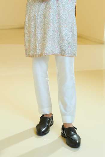 Rabani & Rakha_Green Silk, Cotton Embroidery, Pearls, Stones Kurta And Pant Set _Online_at_Aza_Fashions