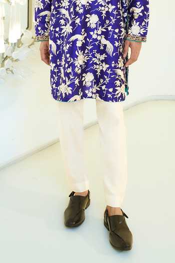 Rabani & Rakha Blue Silk, Cotton Pearls, Stones Embroidered Kurta And Pant Set Online at Aza Fashions Rabani & Rakha_Blue Silk, Cotton Pearls, Stones Embroidered Kurta And Pant Set _Online_at_Aza_Fashions
