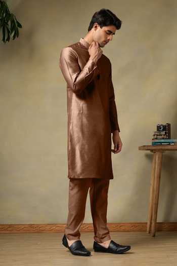 Pomcha Jaipur Brown Silk, Cotton Chaap Kurta Set Online at Aza Fashions Pomcha Jaipur_Brown Silk, Cotton Chaap Kurta Set _Online_at_Aza_Fashions