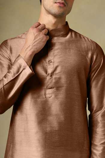 Pomcha Jaipur Brown Silk, Cotton Chaap Kurta Set at Aza Fashions Pomcha Jaipur_Brown Silk, Cotton Chaap Kurta Set _at_Aza_Fashions